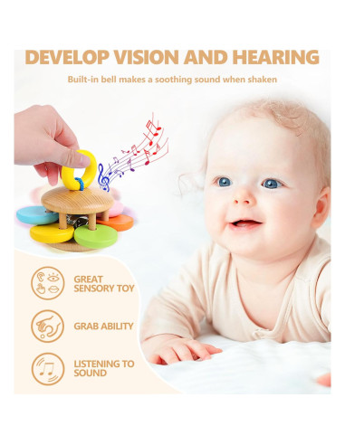 Set de 6 Sonajeros de Madera TUOWITA para Bebés 0-12 Meses