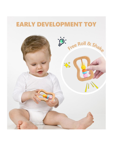 Set de 6 Sonajeros de Madera TUOWITA para Bebés 0-12 Meses