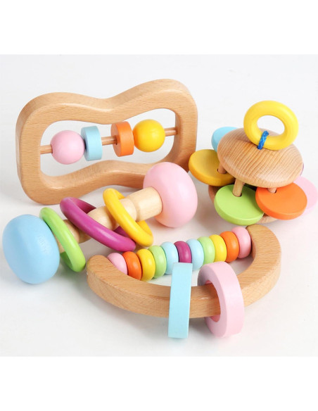 Set de 6 Sonajeros de Madera TUOWITA para Bebés 0-12 Meses