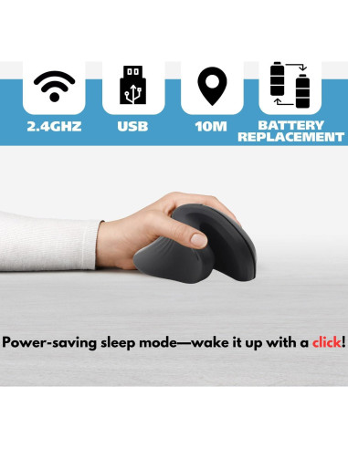 Ratón Ergonómico Vertical Inalámbrico KH Ergo 2.4GHz - Negro