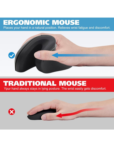 Ratón Ergonómico Vertical Inalámbrico KH Ergo 2.4GHz - Negro