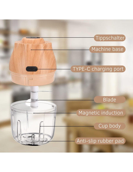 Procesador de Alimentos Eléctrico TopEsct 250ml USB Portátil Procesador de Alimentos Eléctrico TopEsct 250ml USB Portátil