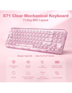 Teclado Mecánico Inalámbrico YUNZII X71 RGB 68% Rosa 2