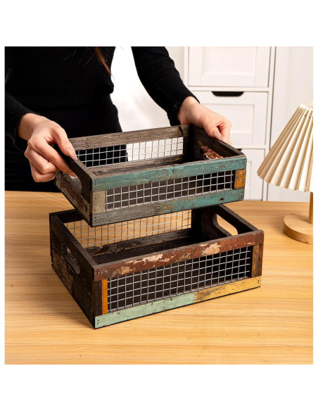 Conjunto de 2 Cestas de Madera Rústicas TIMRIS 30.5x21.6cm Conjunto de 2 Cestas de Madera Rústicas TIMRIS 30.5x21.6cm