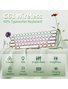 Teclado Mecánico Inalámbrico EWEADN G61 Verde 60% Retroiluminado 2