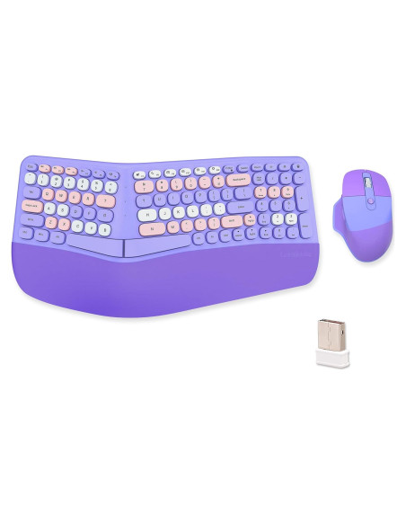 Combo Teclado y Ratón Ergonómico Inalámbrico Lomiluskr Púrpura