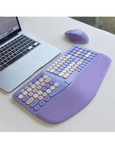 Combo Teclado y Ratón Ergonómico Inalámbrico Lomiluskr Púrpura