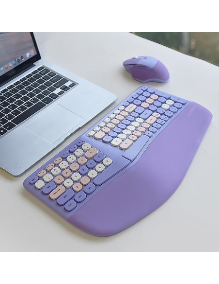 Combo Teclado y Ratón Ergonómico Inalámbrico Lomiluskr Púrpura