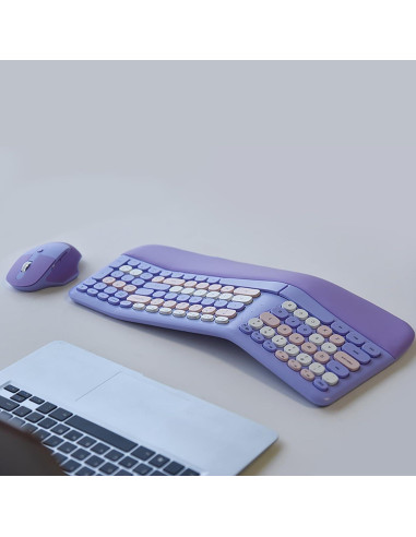Combo Teclado y Ratón Ergonómico Inalámbrico Lomiluskr Púrpura