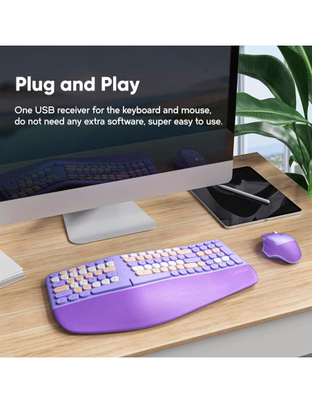 Combo Teclado y Ratón Ergonómico Inalámbrico Lomiluskr Púrpura