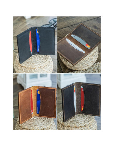 Cartera de Cuero Genuino Hecha a Mano Tarjetero Bifold Negro