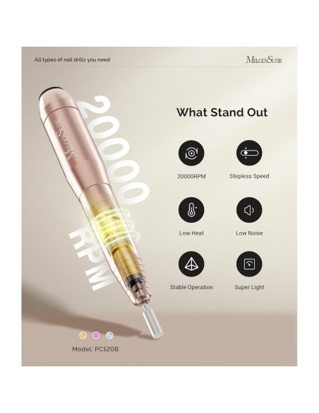 Taladro de Uñas Eléctrico MelodySusie PC120B Dorado 300g