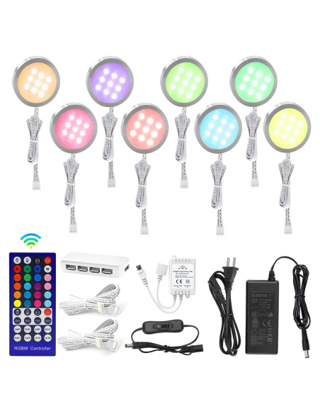 Luces Puck LED AIBOO RGBWW con Control Remoto - Paquete de 8