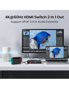 Divisor HDMI 2x1 4K 60Hz Avedio Links con eARC y Audio Óptico 2