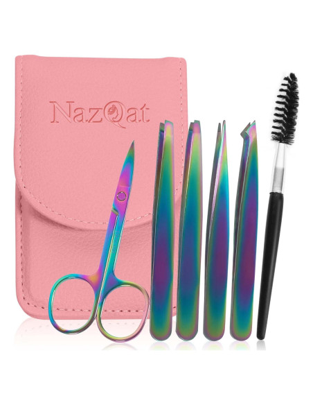 Juego de 6 Pinzas para Cejas NazQat - Kit Profesional de Aseo