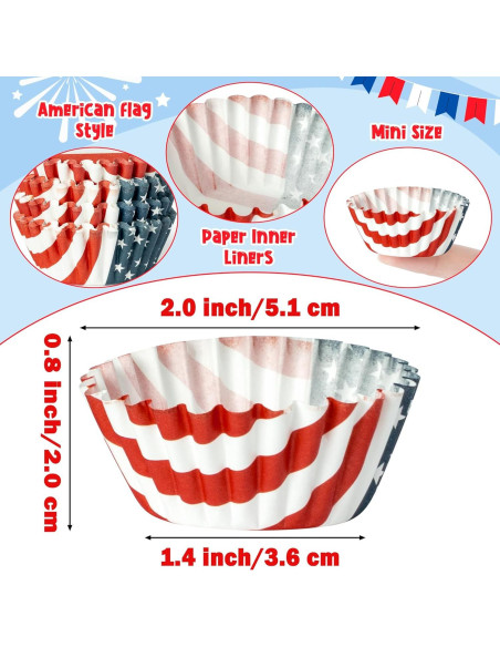 Forros de Cupcake Mini COcnny - 600 Piezas, 4 Estilos Patrióticos