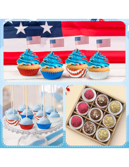Forros de Cupcake Mini COcnny - 600 Piezas, 4 Estilos Patrióticos