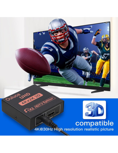 Divisor HDMI 1 en 2 Salidas 4K@30Hz Ouluoa con Adaptador