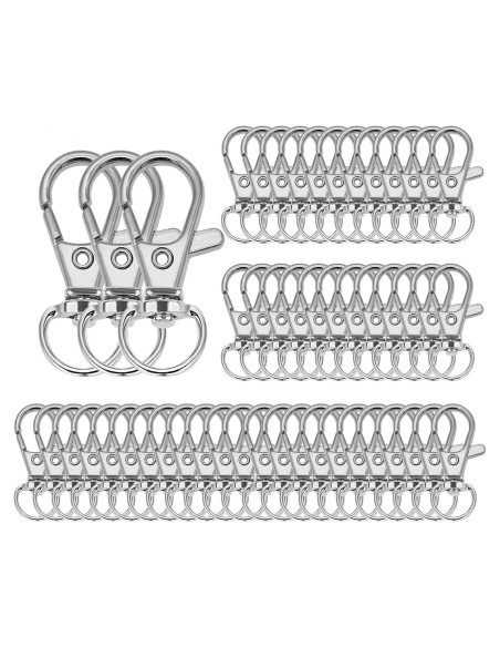 100 Ganchos Giratorios de Lanyard DSUWAZU, Clip de Metal Plata
