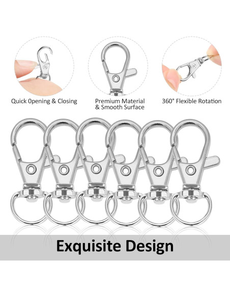 100 Ganchos Giratorios de Lanyard DSUWAZU, Clip de Metal Plata
