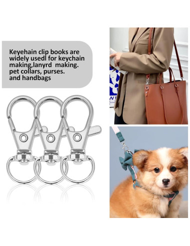 100 Ganchos Giratorios de Lanyard DSUWAZU, Clip de Metal Plata