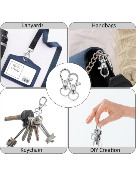 100 Ganchos Giratorios de Lanyard DSUWAZU, Clip de Metal Plata