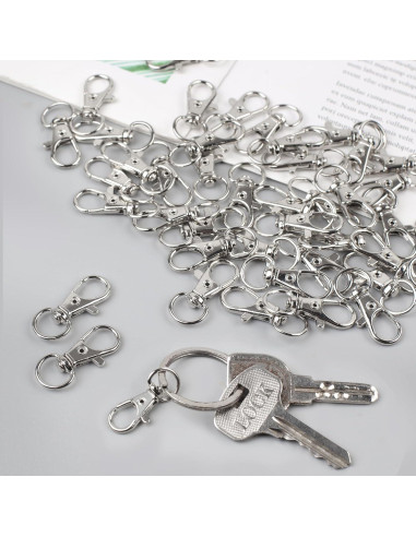 100 Ganchos Giratorios de Lanyard DSUWAZU, Clip de Metal Plata