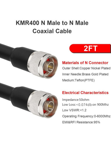 Cable Coaxial KMR400 0.61m N Macho a N Macho Ultra Baja Pérdida