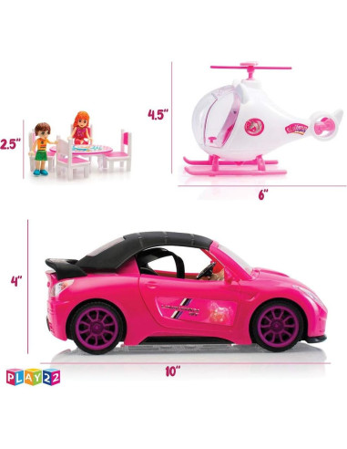 Coche Convertible Rosa Play22 con Luces y Sonido - Set Completo