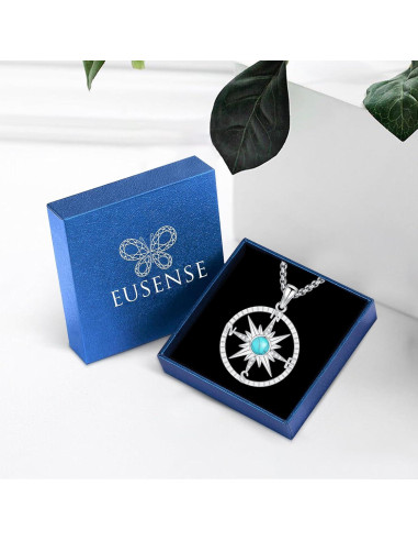 Collar de Brújula de Plata 925 con Turquesa y Cadena Ajustable