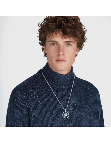 Collar de Brújula de Plata 925 con Turquesa y Cadena Ajustable