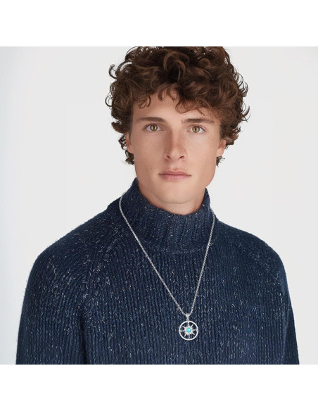 Collar de Brújula de Plata 925 con Turquesa y Cadena Ajustable