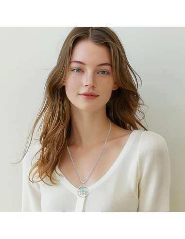 Collar de Brújula de Plata 925 con Turquesa y Cadena Ajustable