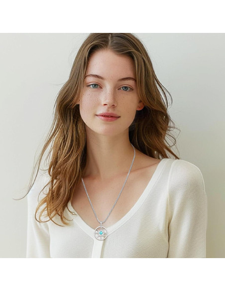 Collar de Brújula de Plata 925 con Turquesa y Cadena Ajustable