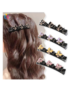 Clip de Pelo Trenzado con Rhinestone Besaleck - 4 Piezas
