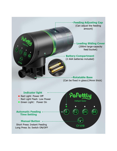 Dispensador Automático de Comida para Peces Papettly 200ml