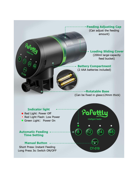 Dispensador Automático de Comida para Peces Papettly 200ml