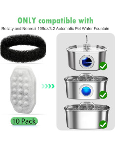 Paquete de 10 Filtros y Esponjas para Fuente de Agua ZIONYA 3.2L 2
