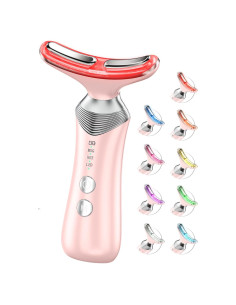 Masajeador Facial 9-en-1 LED Rosa - Terapia de Luz Roja