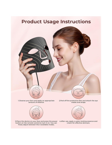 Máscara Facial LED Tinkoola Terapia de Luz Negra 24.9x19.8cm