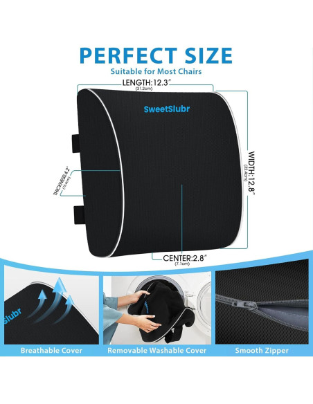Cojín Lumbar Ergonómico SweetSlubr Negro con Correas Ajustables