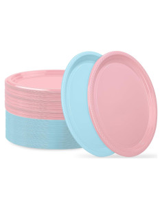 Platos Desechables Ovalados Aodaer 72 Piezas Rosa y Azul