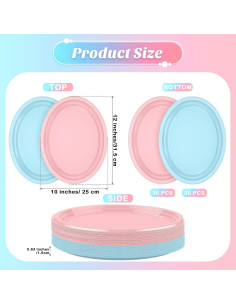 Platos Desechables Ovalados Aodaer 72 Piezas Rosa y Azul 2