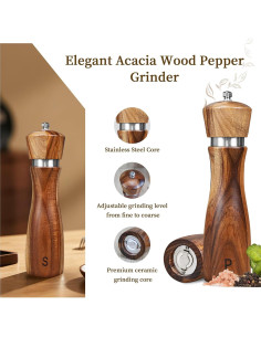 Juego de Molinillos de Sal y Pimienta Haomacro 20 cm Madera Acacia 2
