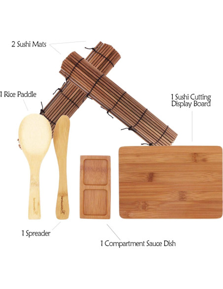 Kit de Hacer Sushi BambooMN - 13 Piezas de Bambú Carbonizado