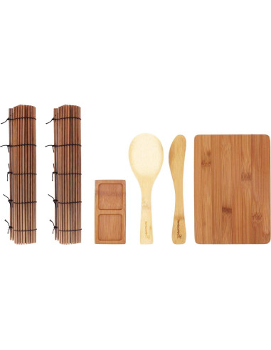 Kit de Hacer Sushi BambooMN - 13 Piezas de Bambú Carbonizado