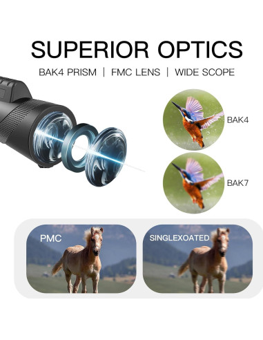 Monóculo 10x42 EOQIFJM HD Impermeable con Trípode