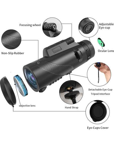 Monóculo 10x42 EOQIFJM HD Impermeable con Trípode