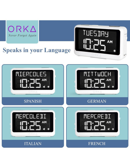 Reloj Hablante ORKA Digital con Alarmas y Grabación de Voz