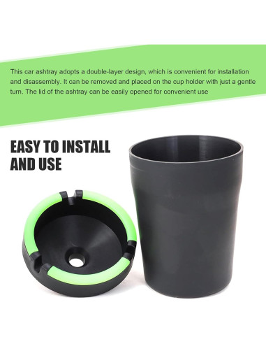 Cenicero de coche MLY sin humo negro, 11x8 cm, a prueba de olores